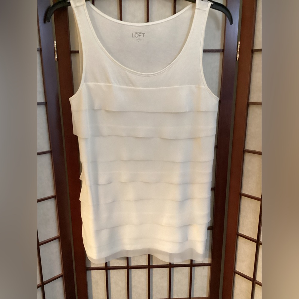 Loft cotton, modal, tiered ruffle scoop front ladies top